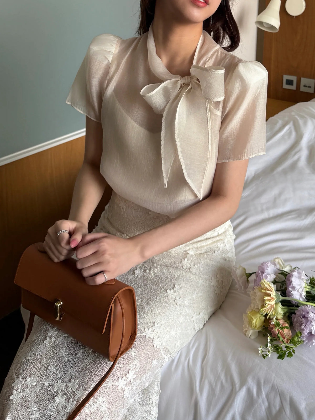 『品牌訂製』Le Calme Blouse 柔和透肌 天絲領巾雙件式上衣 粉膚