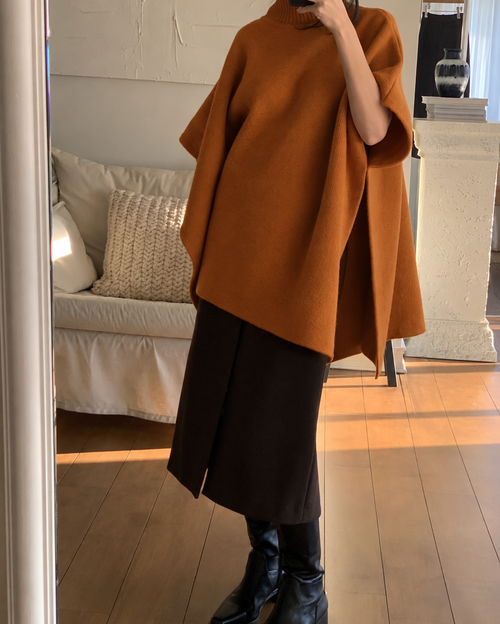 知性套頭側開釦羊毛斗篷 60%Wool Cashmere5% JK2332 楓糖