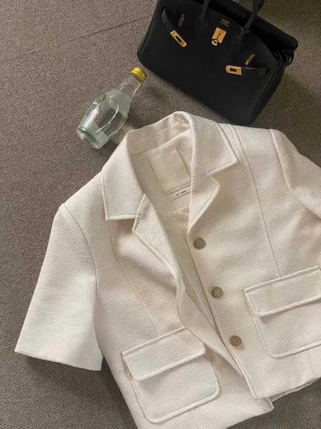 俐落剪裁 高質感花呢短外套 質感藍 JK2371