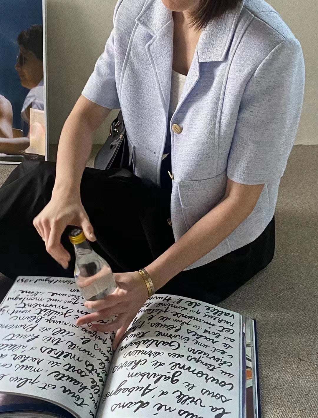 俐落剪裁 高質感花呢短外套 質感藍 JK2371