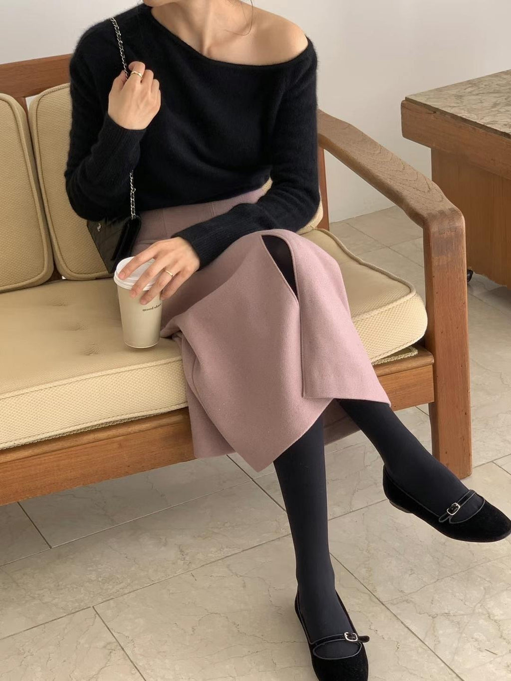 顯瘦前開衩羊毛半裙 60%wool SK3511莓紅色