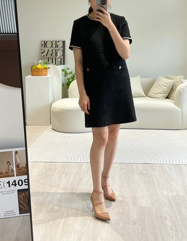 法式高級 經典花呢連身洋裝10%Wool DS2314 米色
