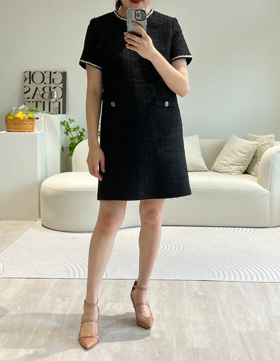 法式高級 經典花呢連身洋裝10%Wool DS2314 米色