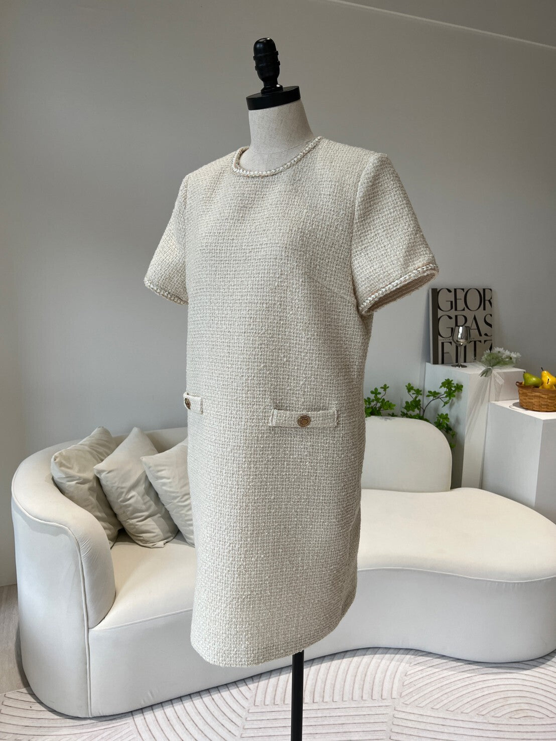 法式高級 經典花呢連身洋裝10%Wool DS2314 米色