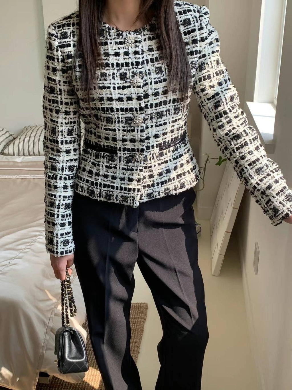 花黑腰身毛呢外套10%Wool JK2321