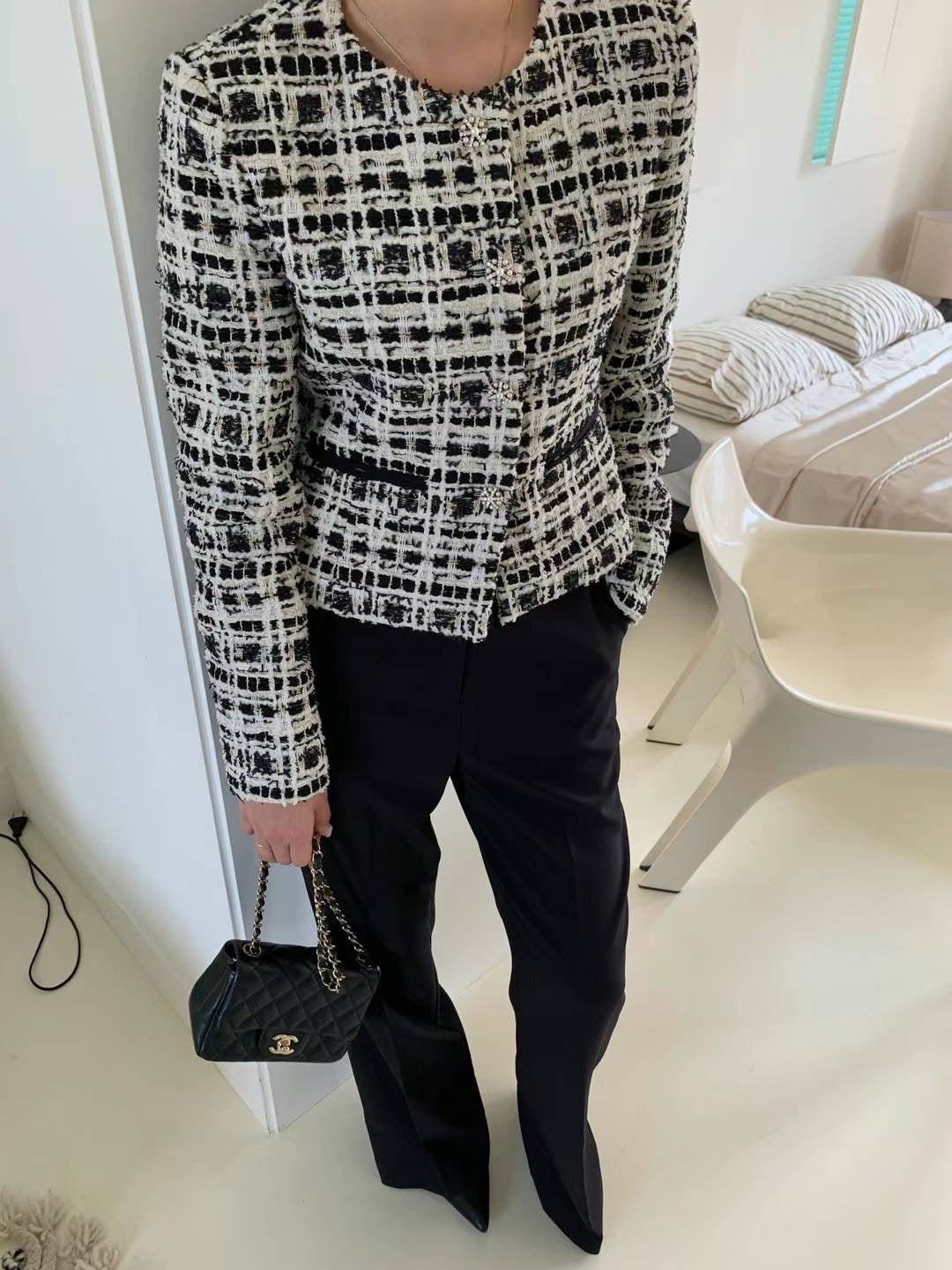 花黑腰身毛呢外套10%Wool JK2321