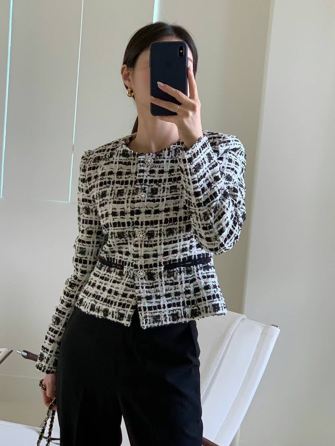 花黑腰身毛呢外套10%Wool JK2321