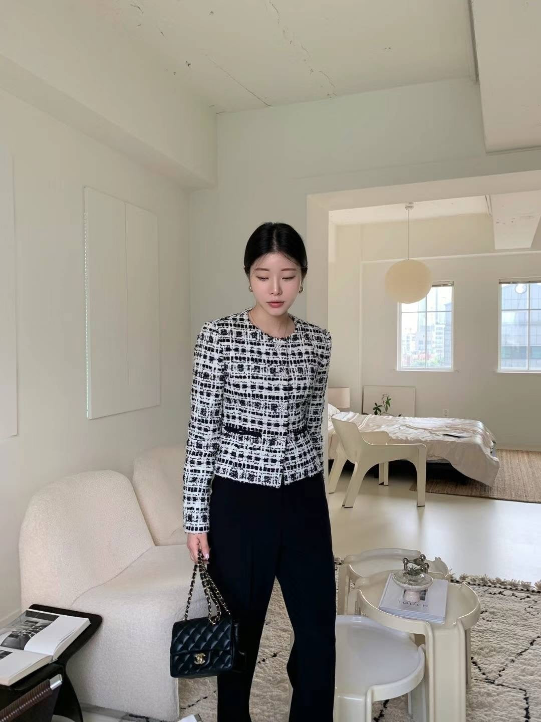 花黑腰身毛呢外套10%Wool JK2321