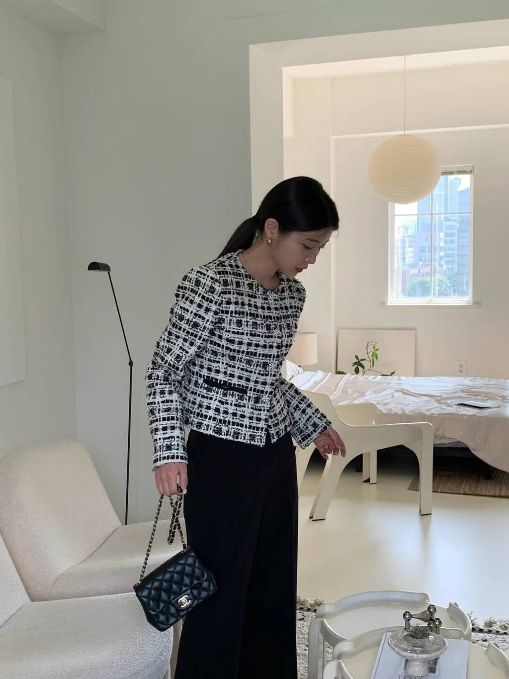 花黑腰身毛呢外套10%Wool JK2321
