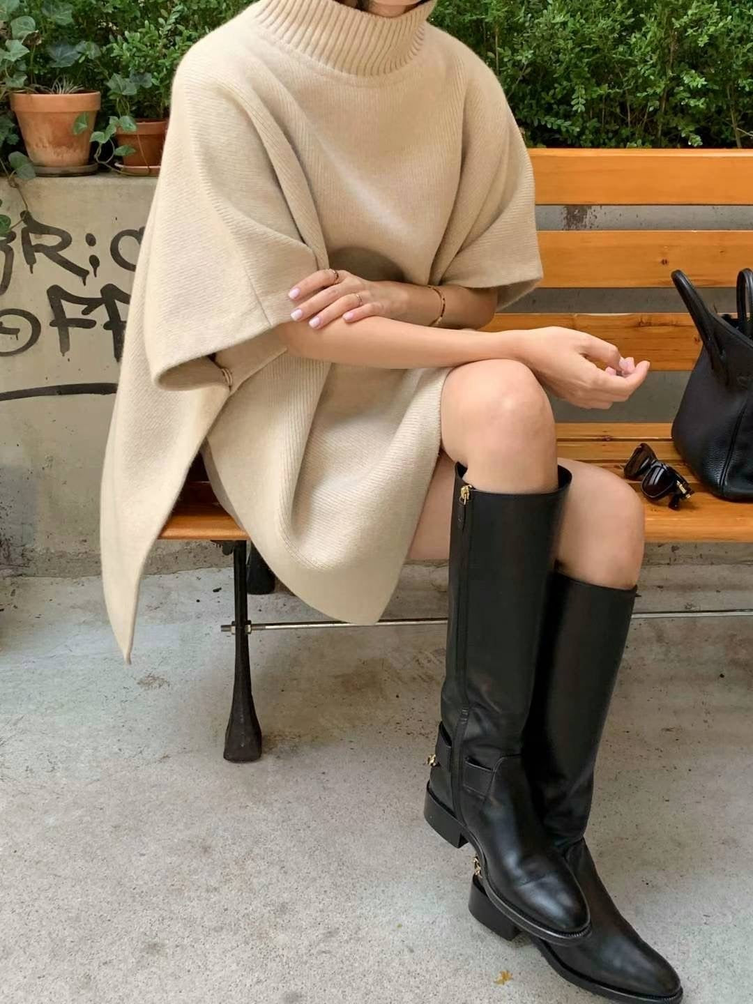 知性套頭側開釦羊毛斗篷 60%Wool Cashmere5% JK2332 楓糖