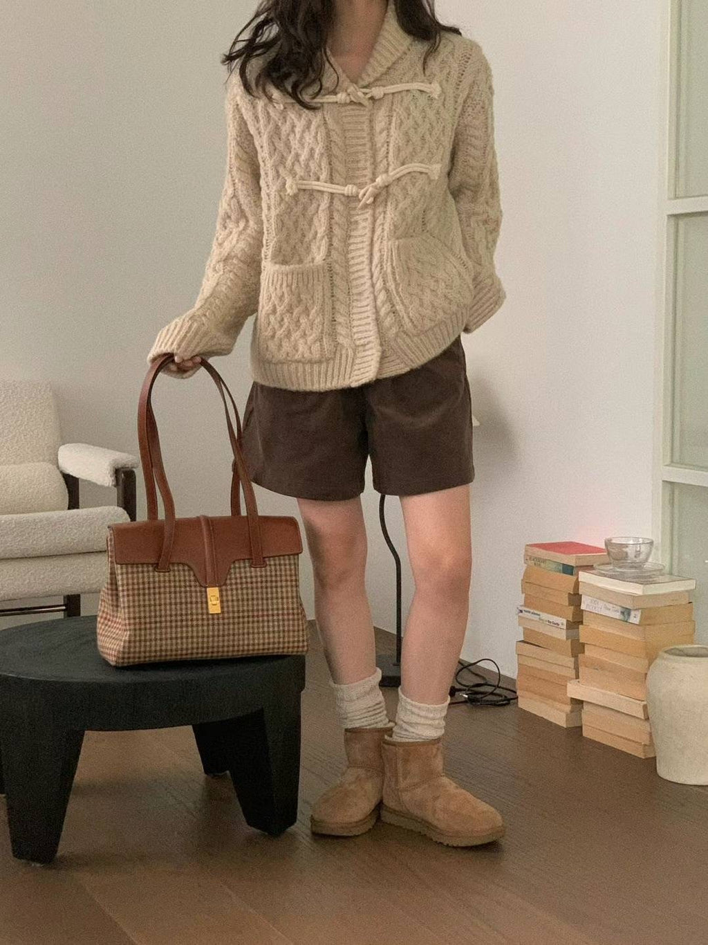 漂亮織紋牛角釦羊毛外套 Wool21% Alpaca5% JK2329