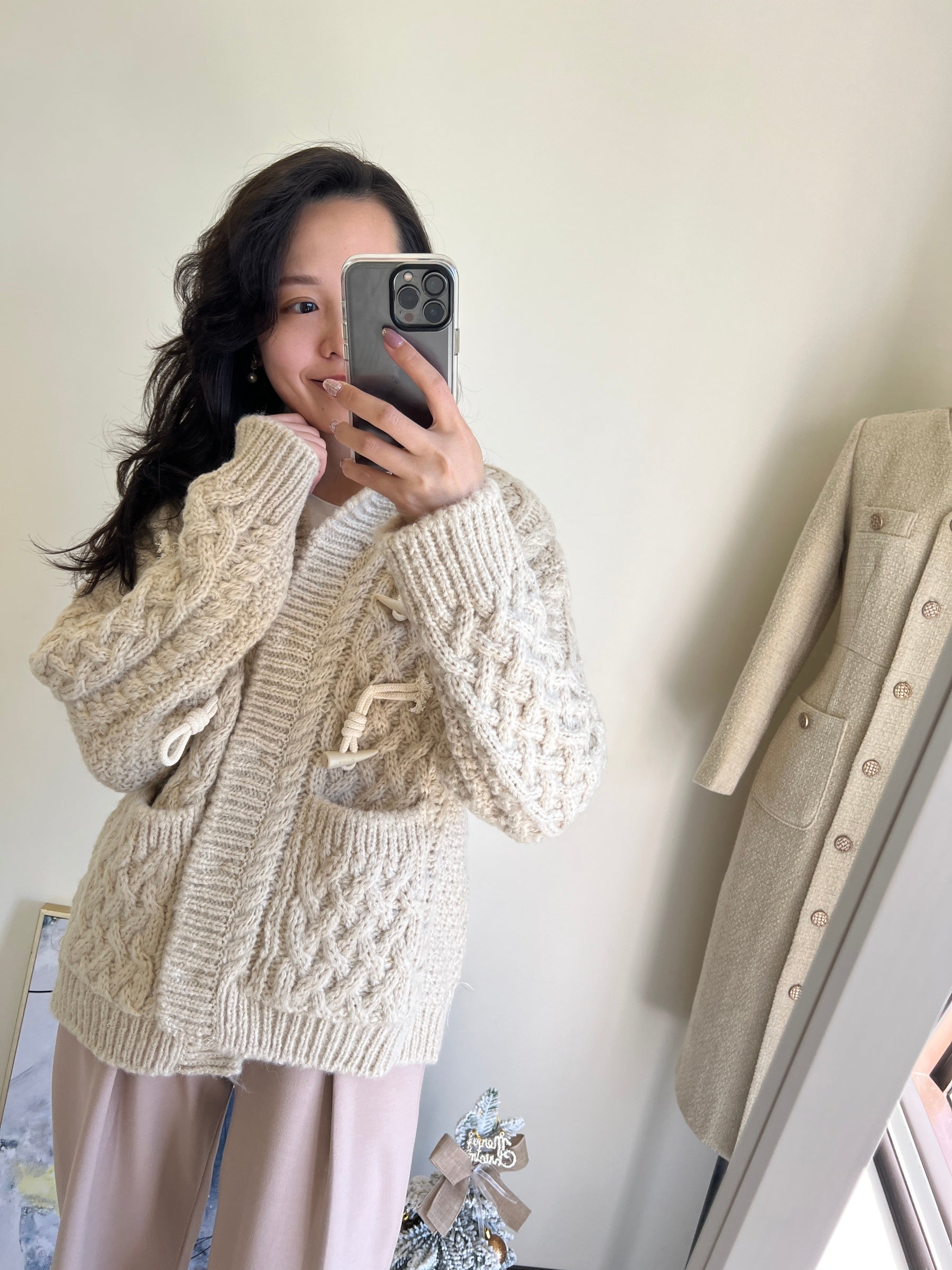 漂亮織紋牛角釦羊毛外套 Wool21% Alpaca5% JK2329
