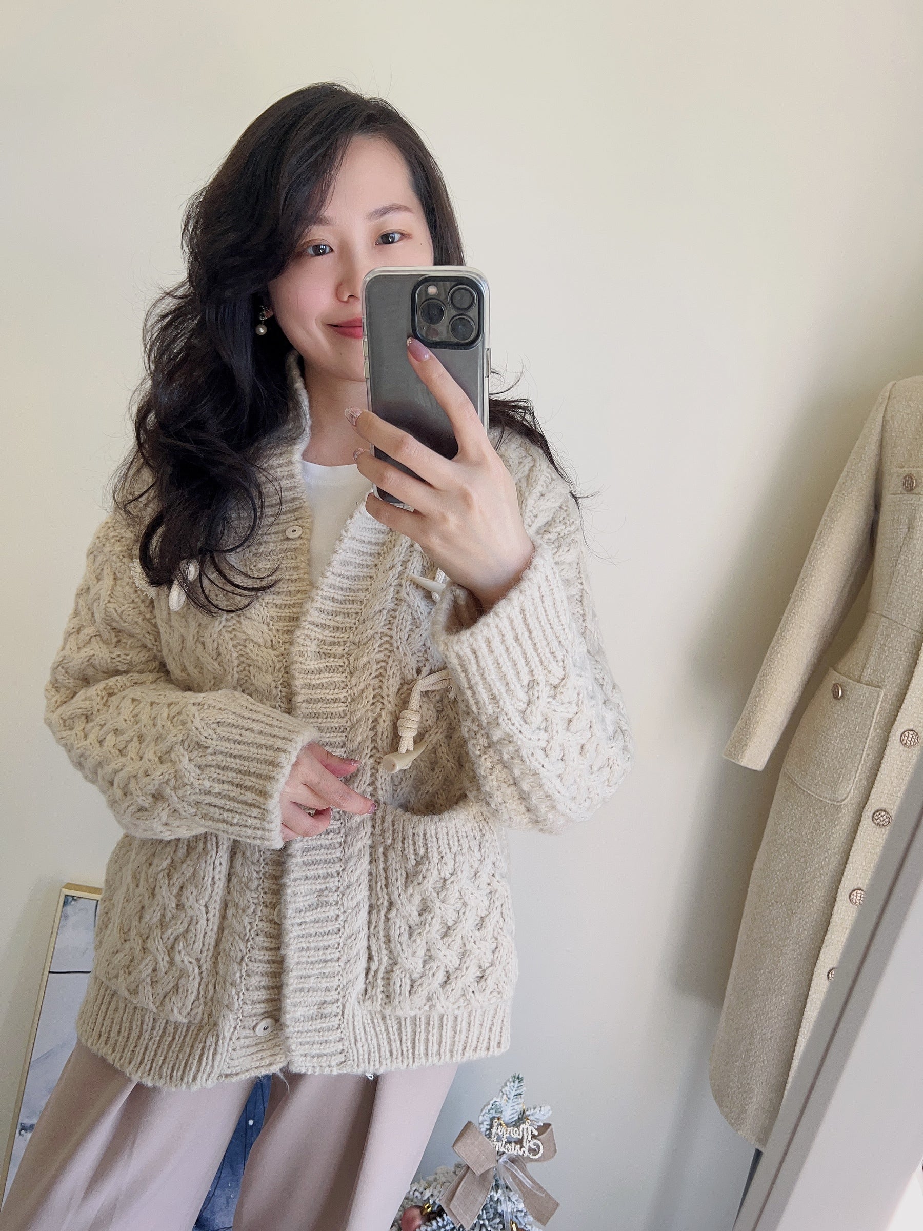 漂亮織紋牛角釦羊毛外套 Wool21% Alpaca5% JK2329
