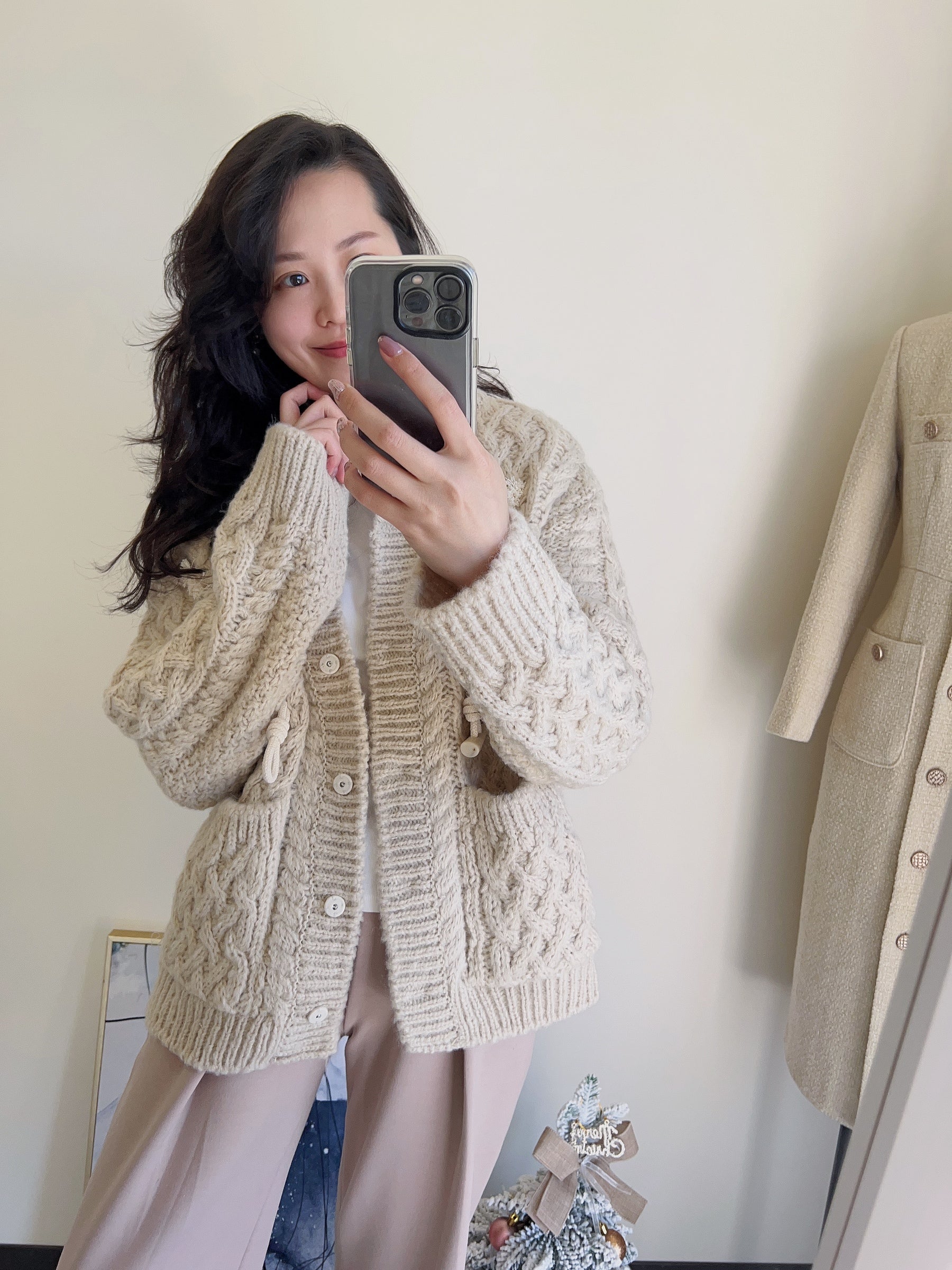 漂亮織紋牛角釦羊毛外套 Wool21% Alpaca5% JK2329