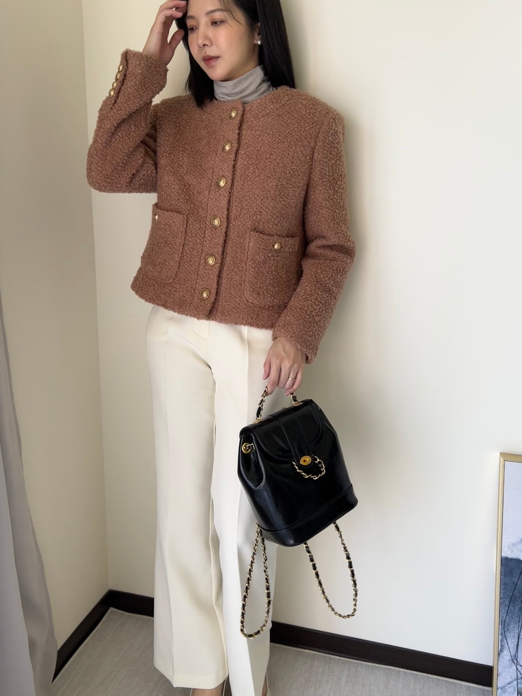 羊羔毛英倫復古金釦外套100%Wool JK2336
