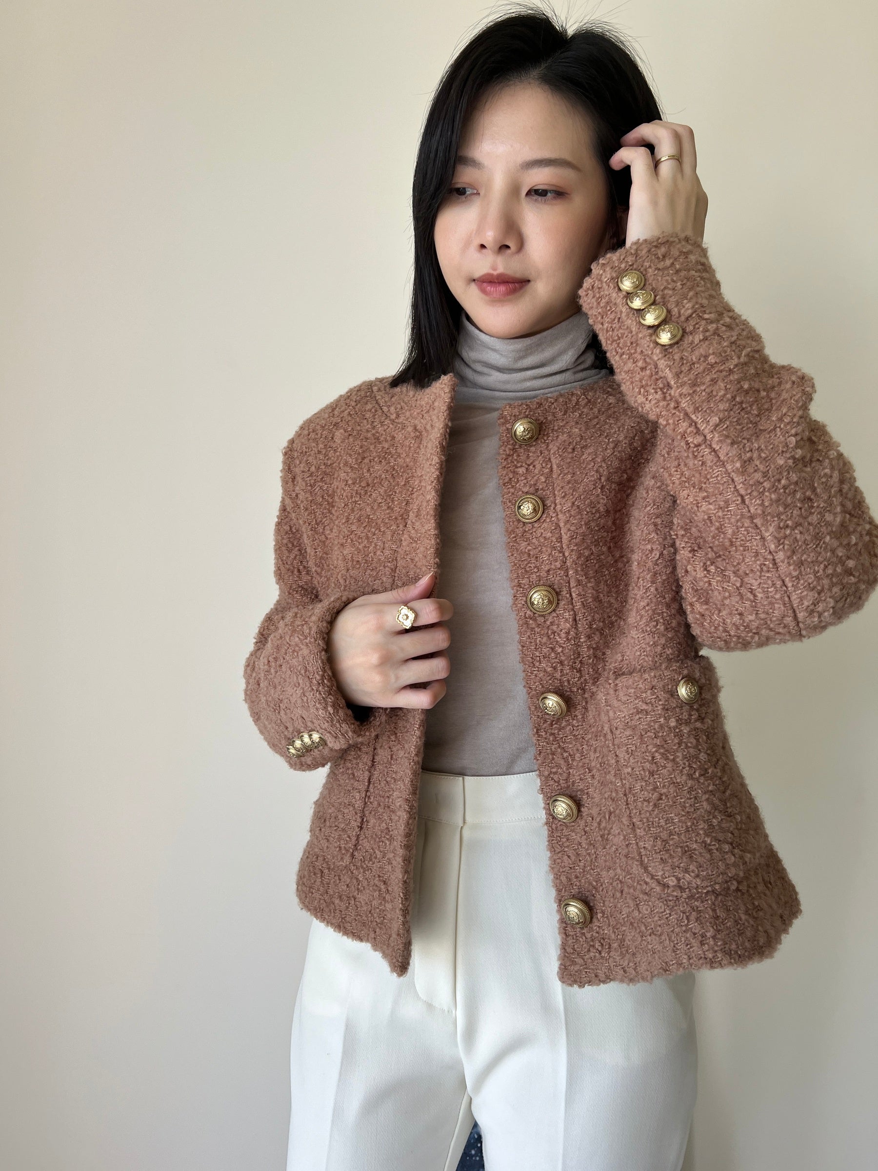 羊羔毛英倫復古金釦外套100%Wool JK2336