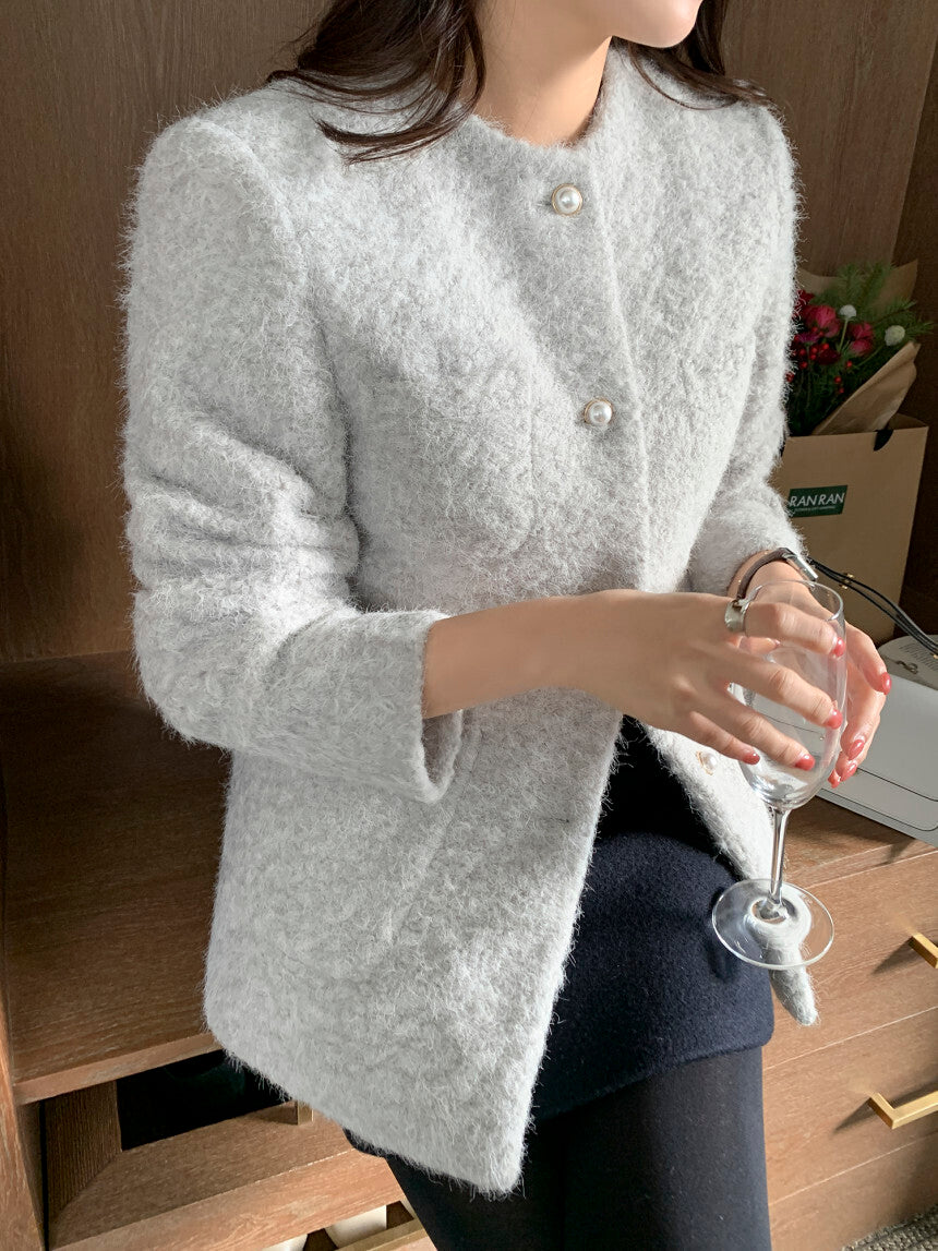 優雅羊毛細絨排釦外套 10%Wool 內鋪棉 JK2339 杏色