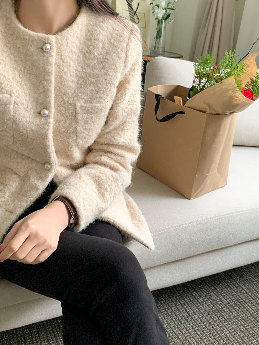 優雅羊毛細絨排釦外套 10%Wool 內鋪棉 JK2339 杏色