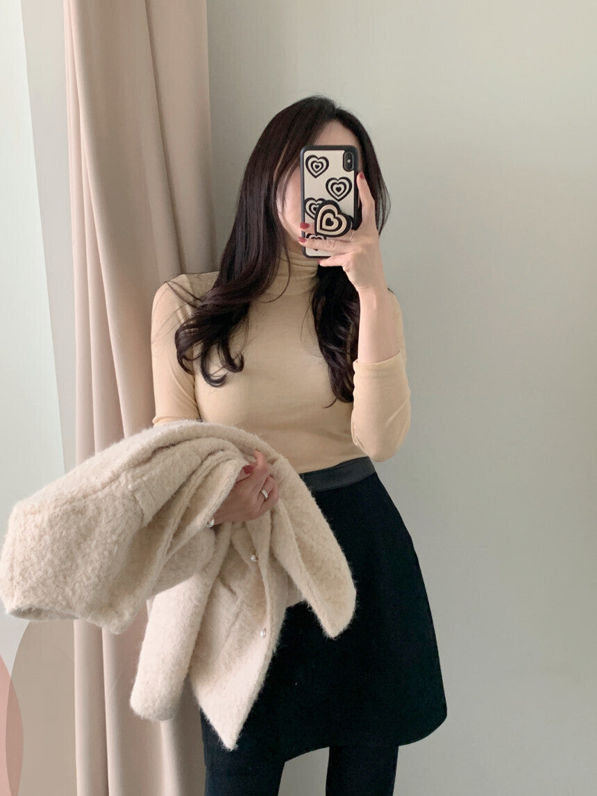 優雅羊毛細絨排釦外套 10%Wool 內鋪棉 JK2339 杏色