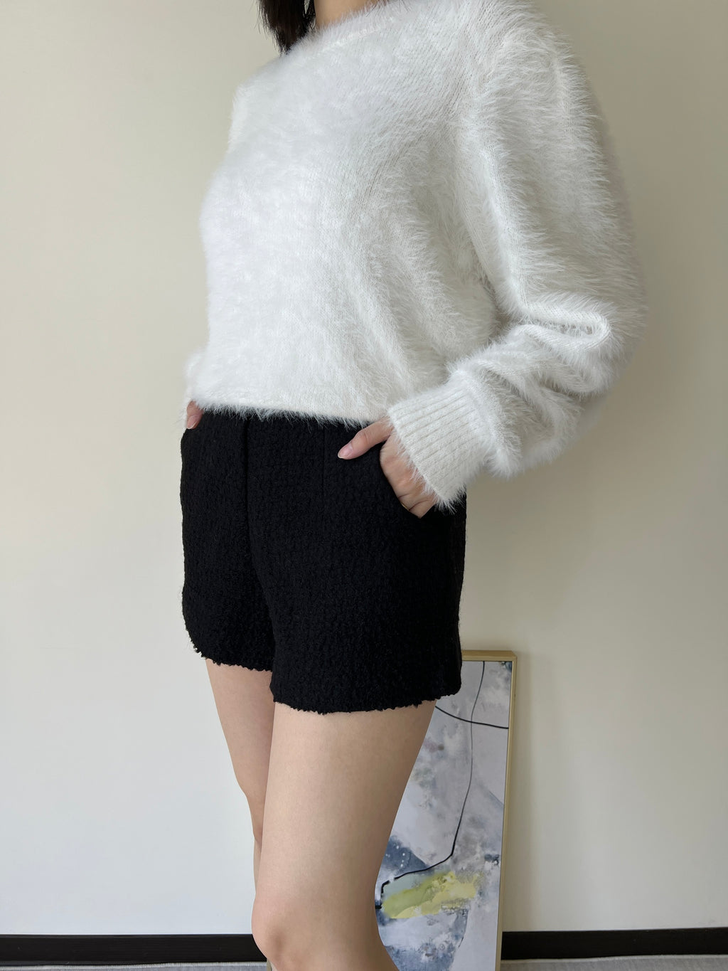 純色羊毛合身短褲 50%Ｗool PTS2328 咖色/黑色