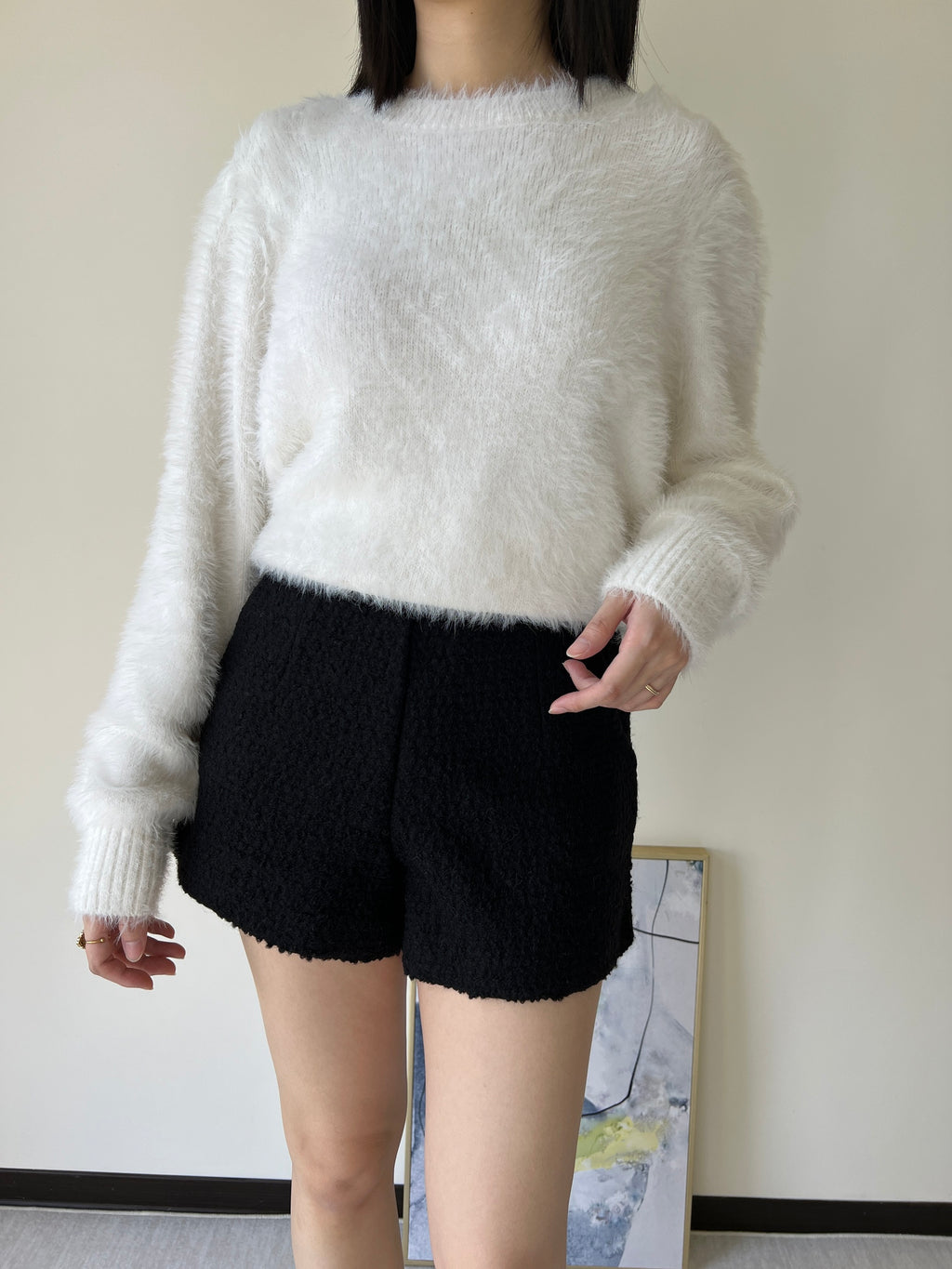 純色羊毛合身短褲 50%Ｗool PTS2328 咖色/黑色