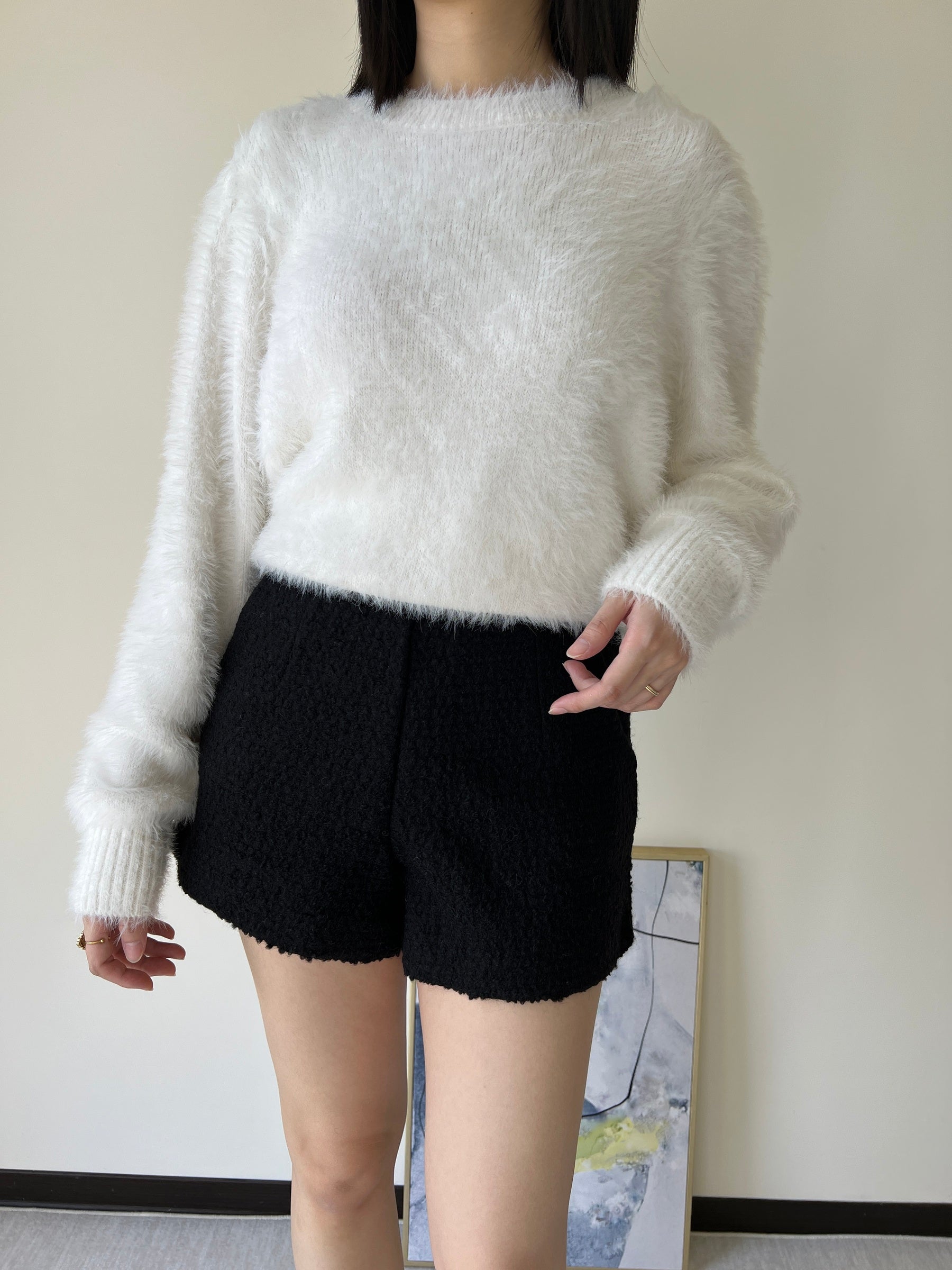 純色羊毛合身短褲 50%Ｗool PTS2328 咖色/黑色
