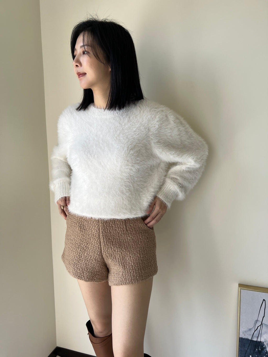 純色羊毛合身短褲 50%Ｗool PTS2328 咖色/黑色