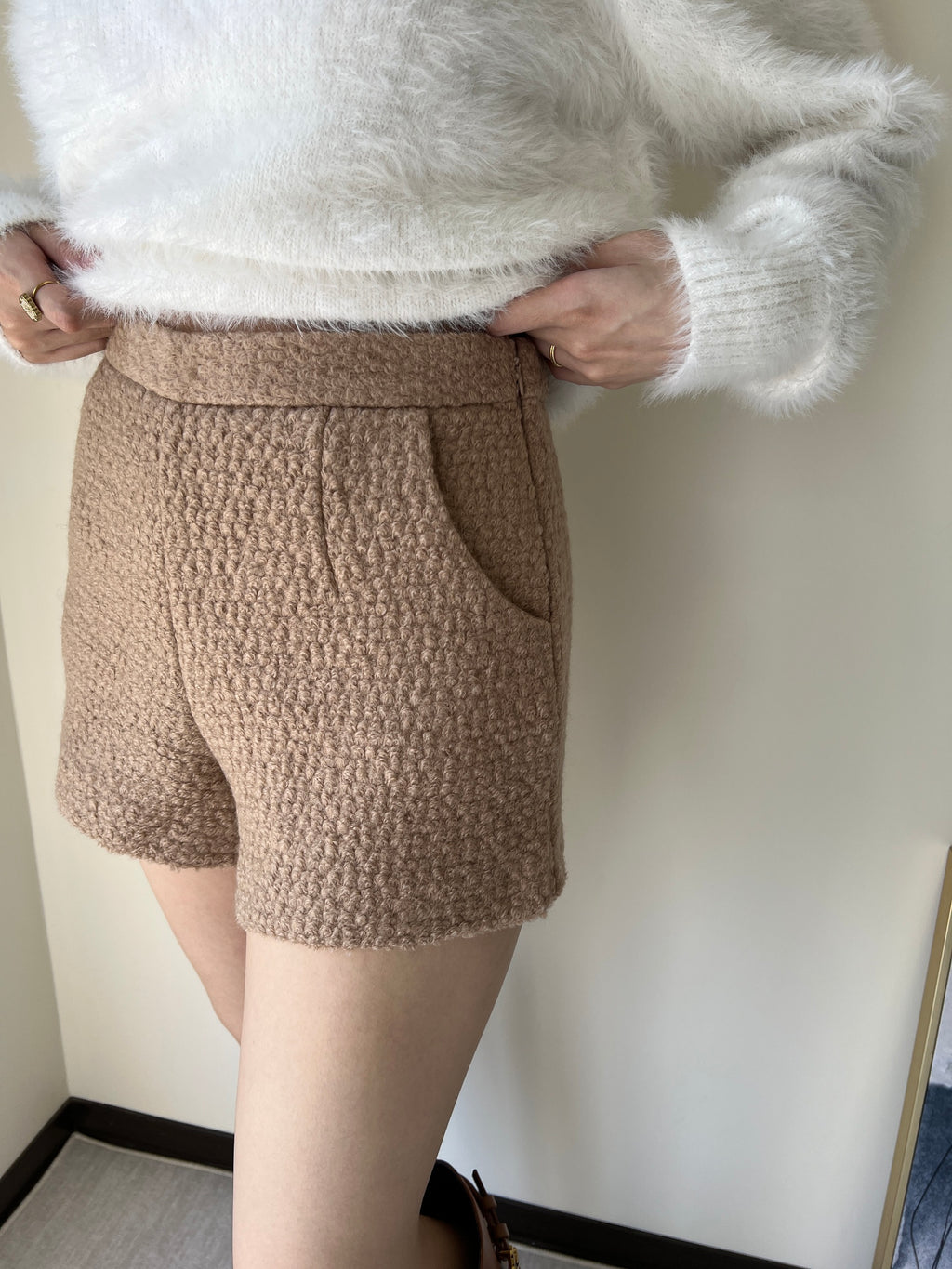 純色羊毛合身短褲 50%Ｗool PTS2328 咖色/黑色