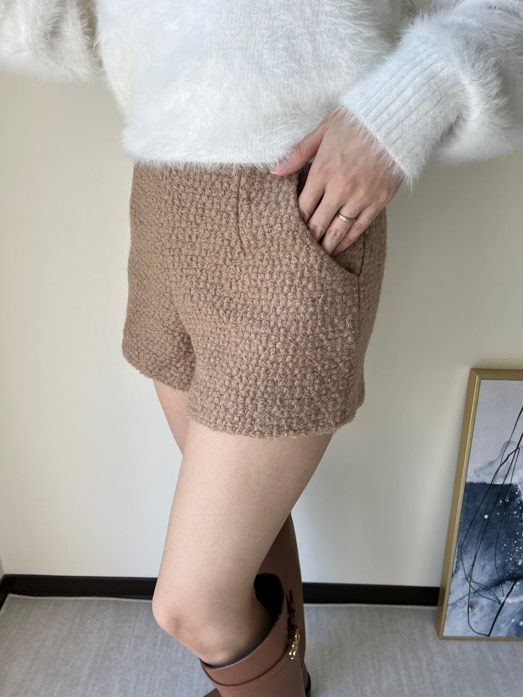 純色羊毛合身短褲 50%Ｗool PTS2328 咖色/黑色