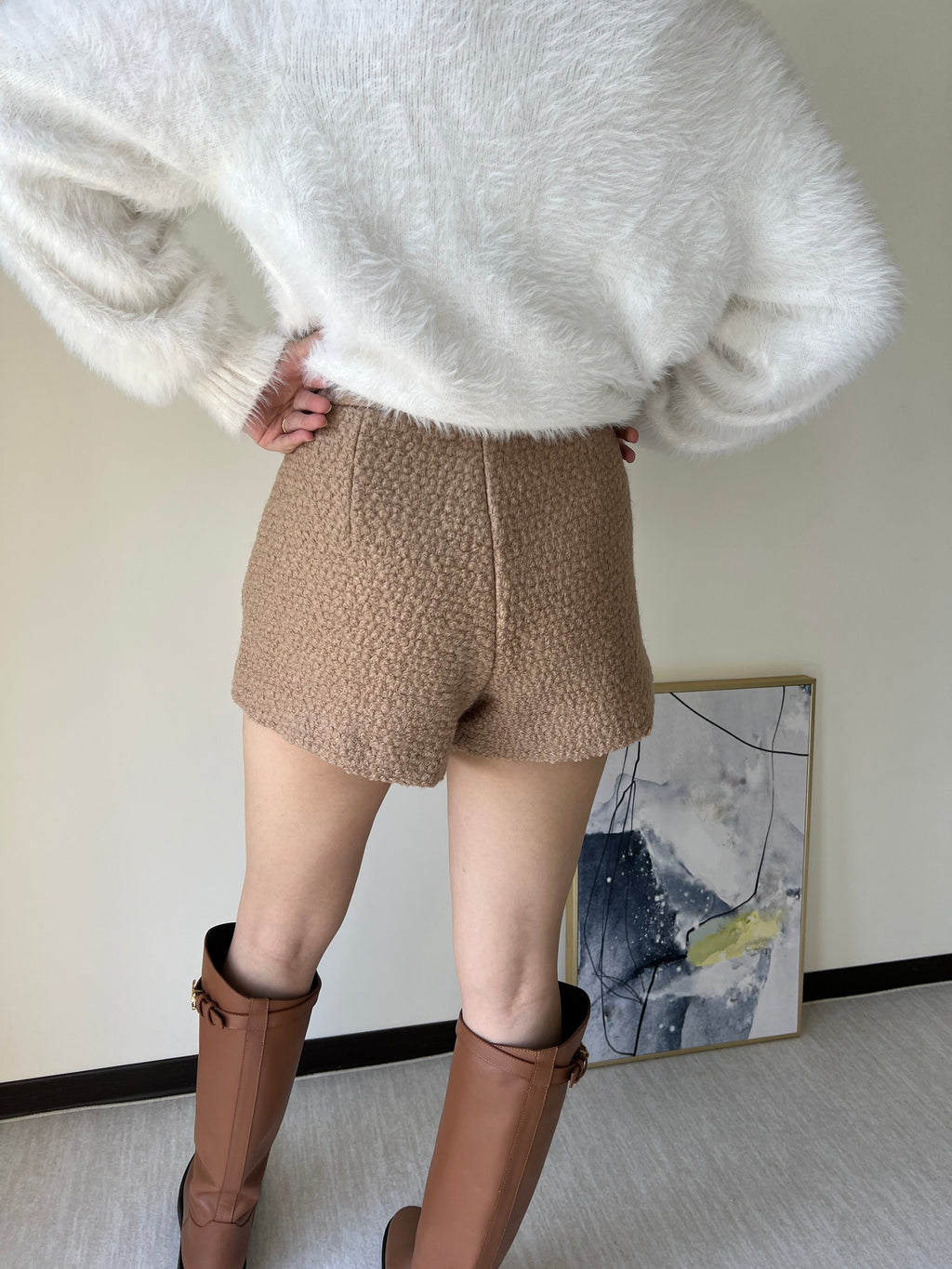 純色羊毛合身短褲 50%Ｗool PTS2328 咖色/黑色