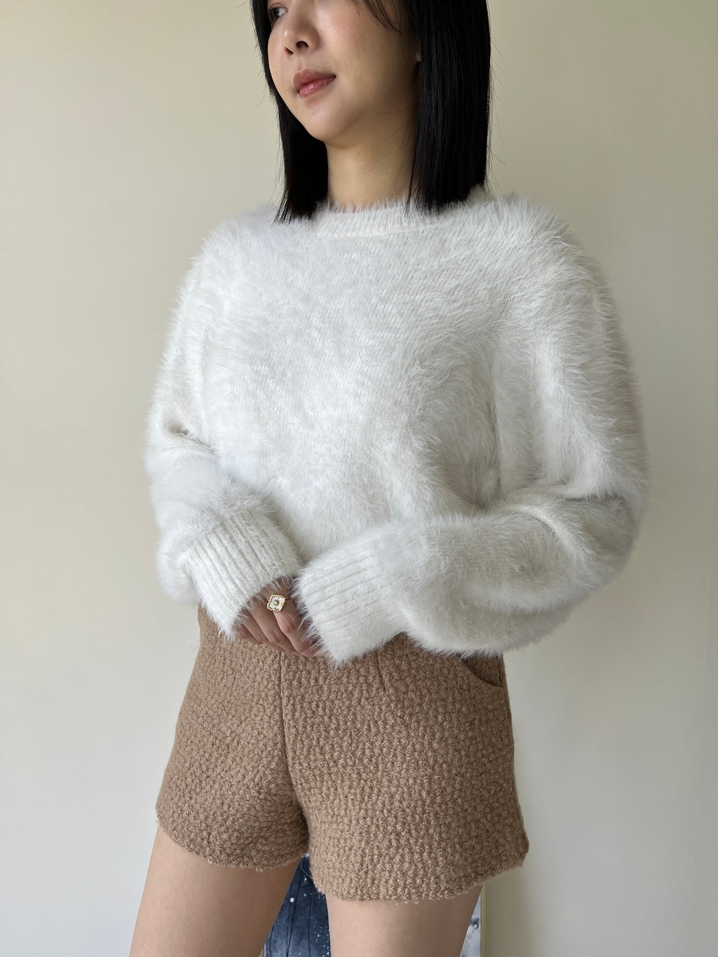 純色羊毛合身短褲 50%Ｗool PTS2328 咖色/黑色