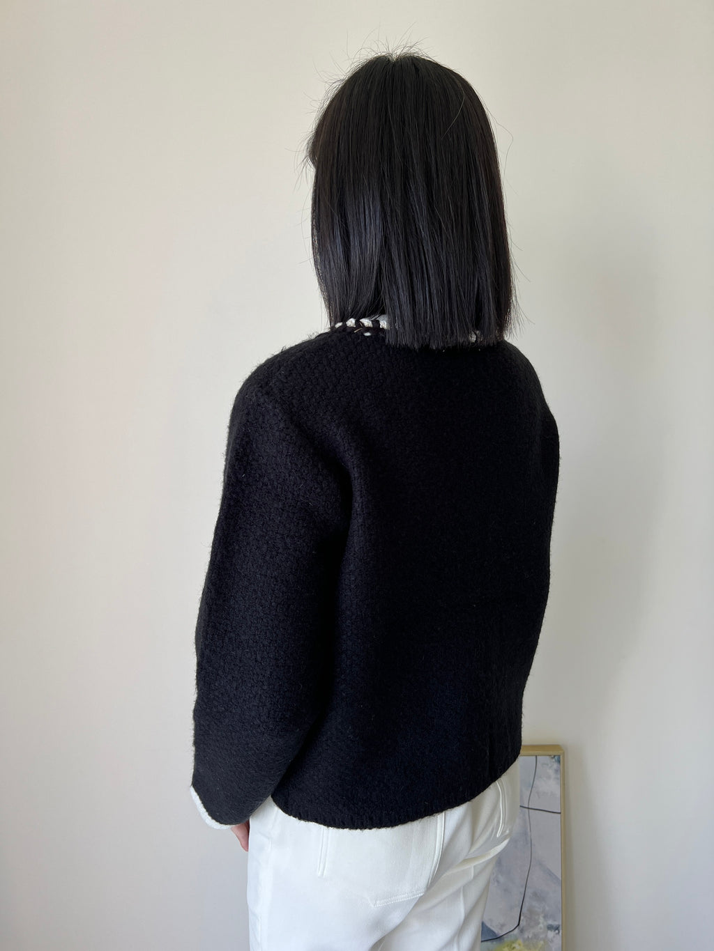 羊毛飾邊小香撞色針織外套  60%Wool JK2340 白色
