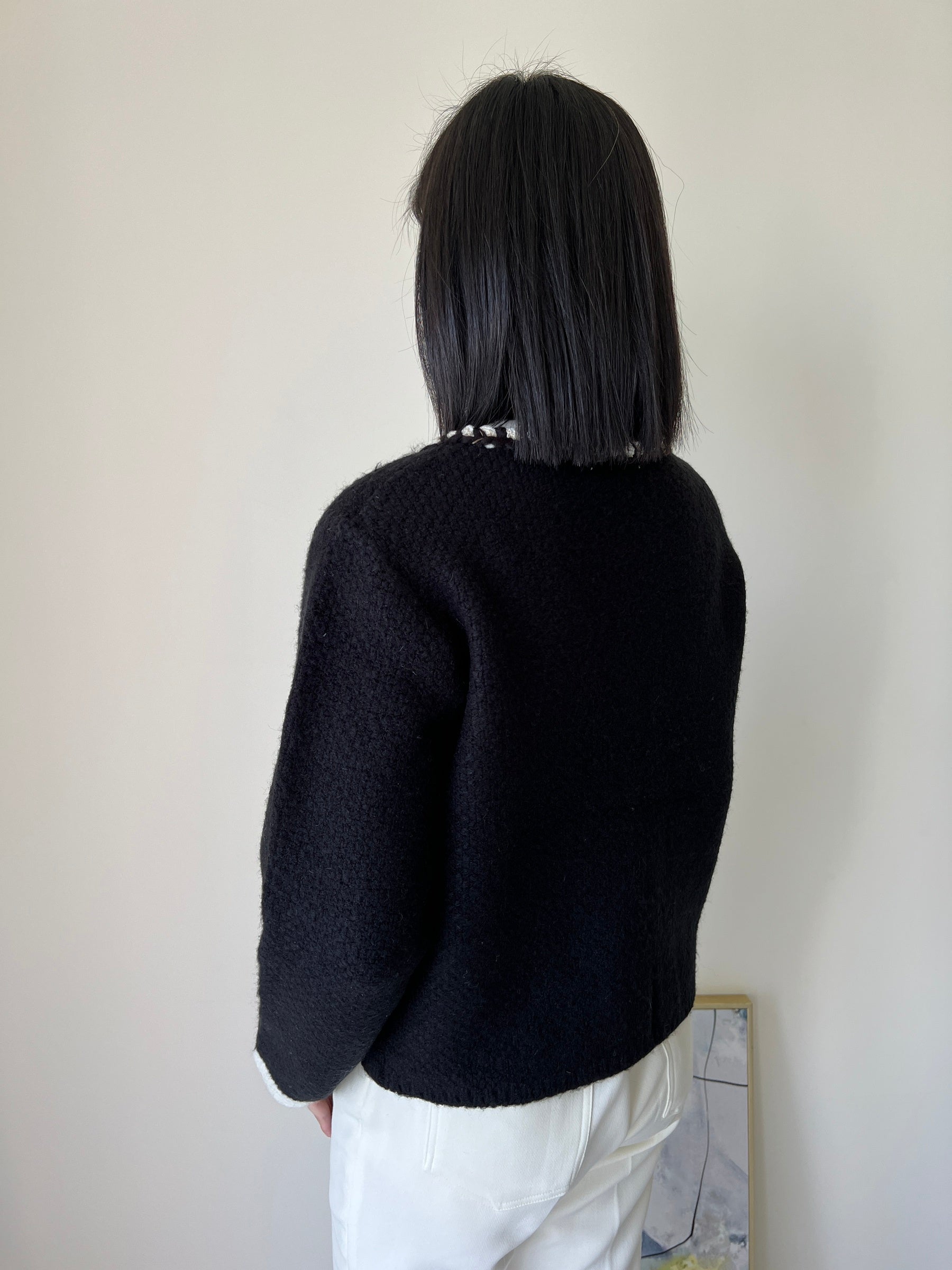羊毛飾邊小香撞色針織外套  60%Wool JK2340 白色