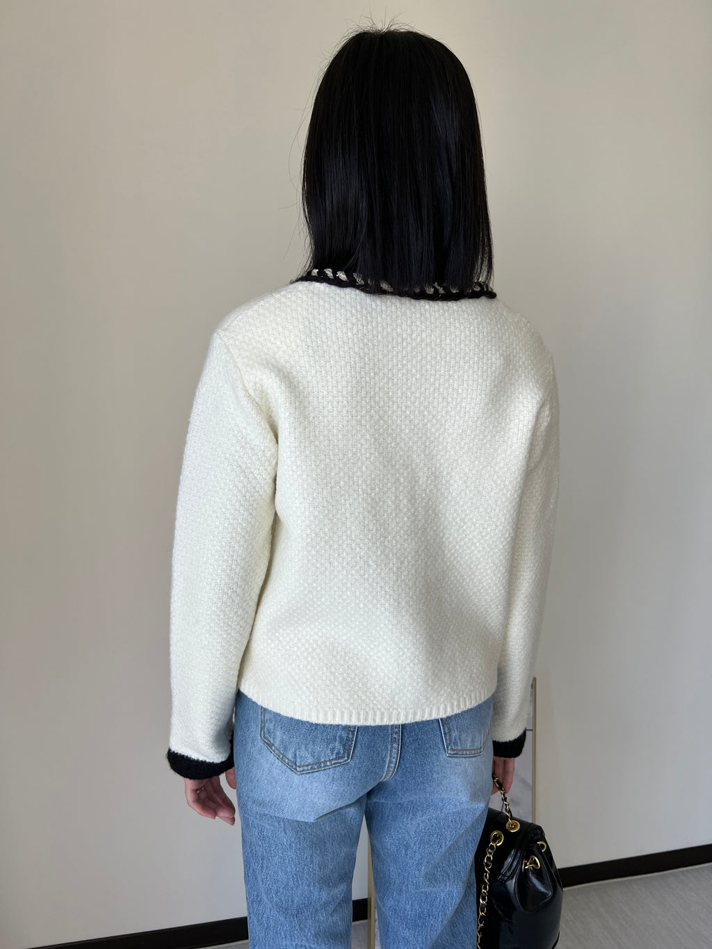 羊毛飾邊小香撞色針織外套  60%Wool JK2340 白色