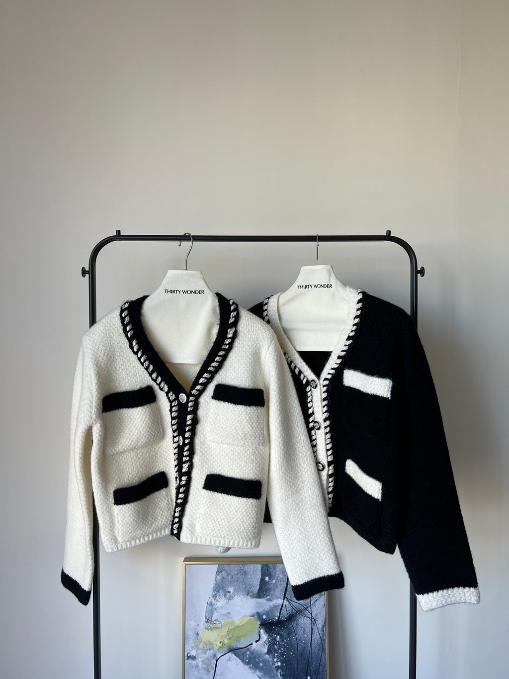 羊毛飾邊小香撞色針織外套  60%Wool JK2340 白色