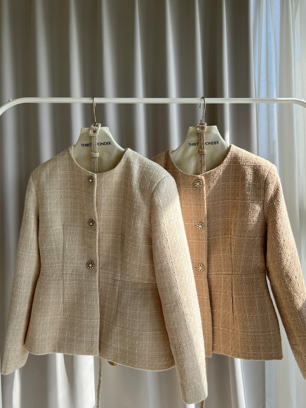 細緻織紋花呢繫腰外套Carla Tweed Jacket 杏色/珊瑚沙色 JK2338