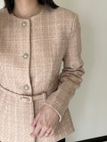 細緻織紋花呢繫腰外套Carla Tweed Jacket 杏色/珊瑚沙色 JK2338