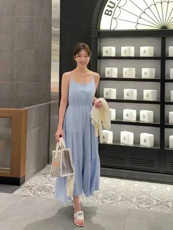舒涼顯瘦 吊帶亞麻洋裝 DS2406