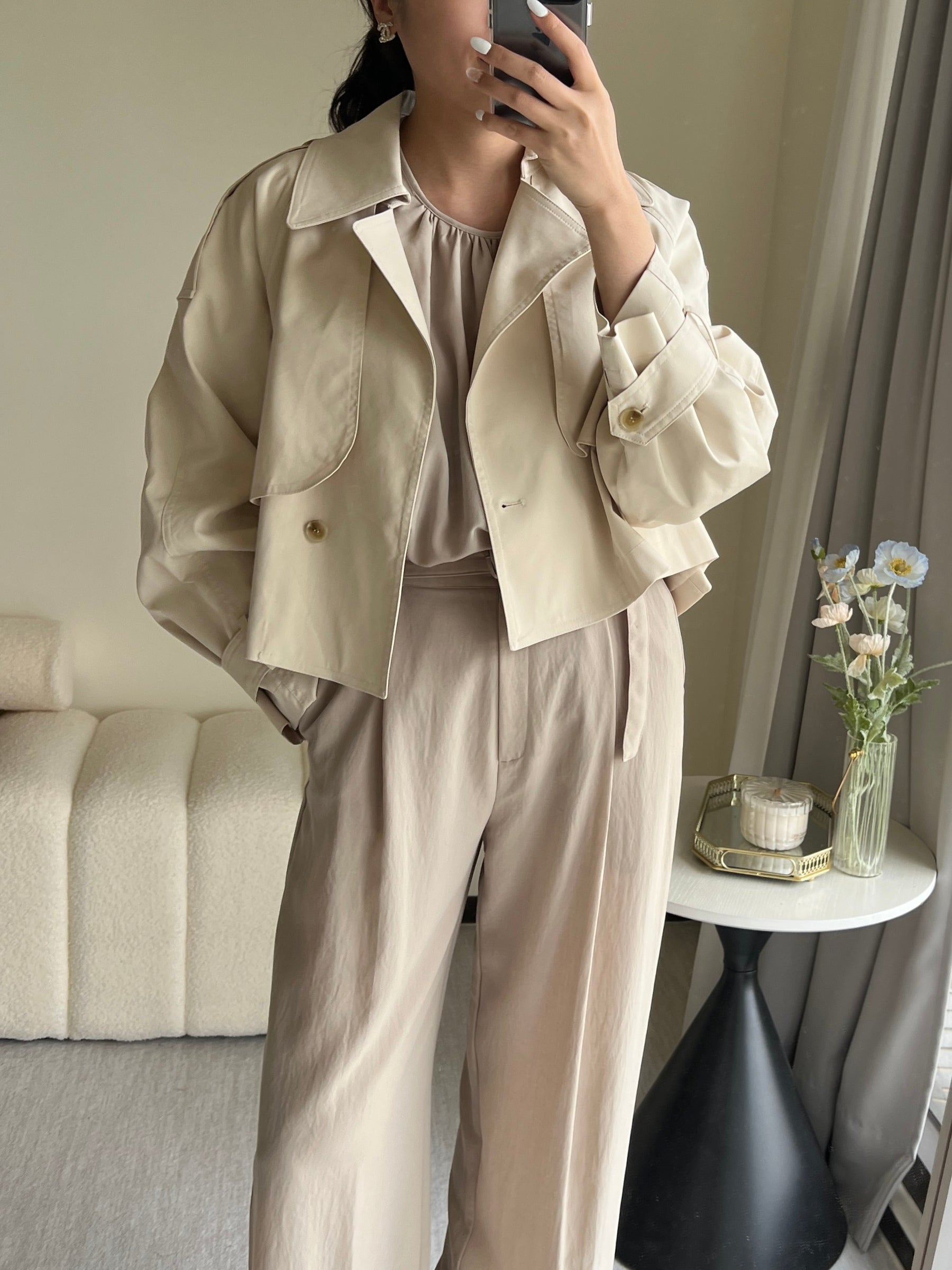 率性短版風衣外套 JK3504 淺杏色