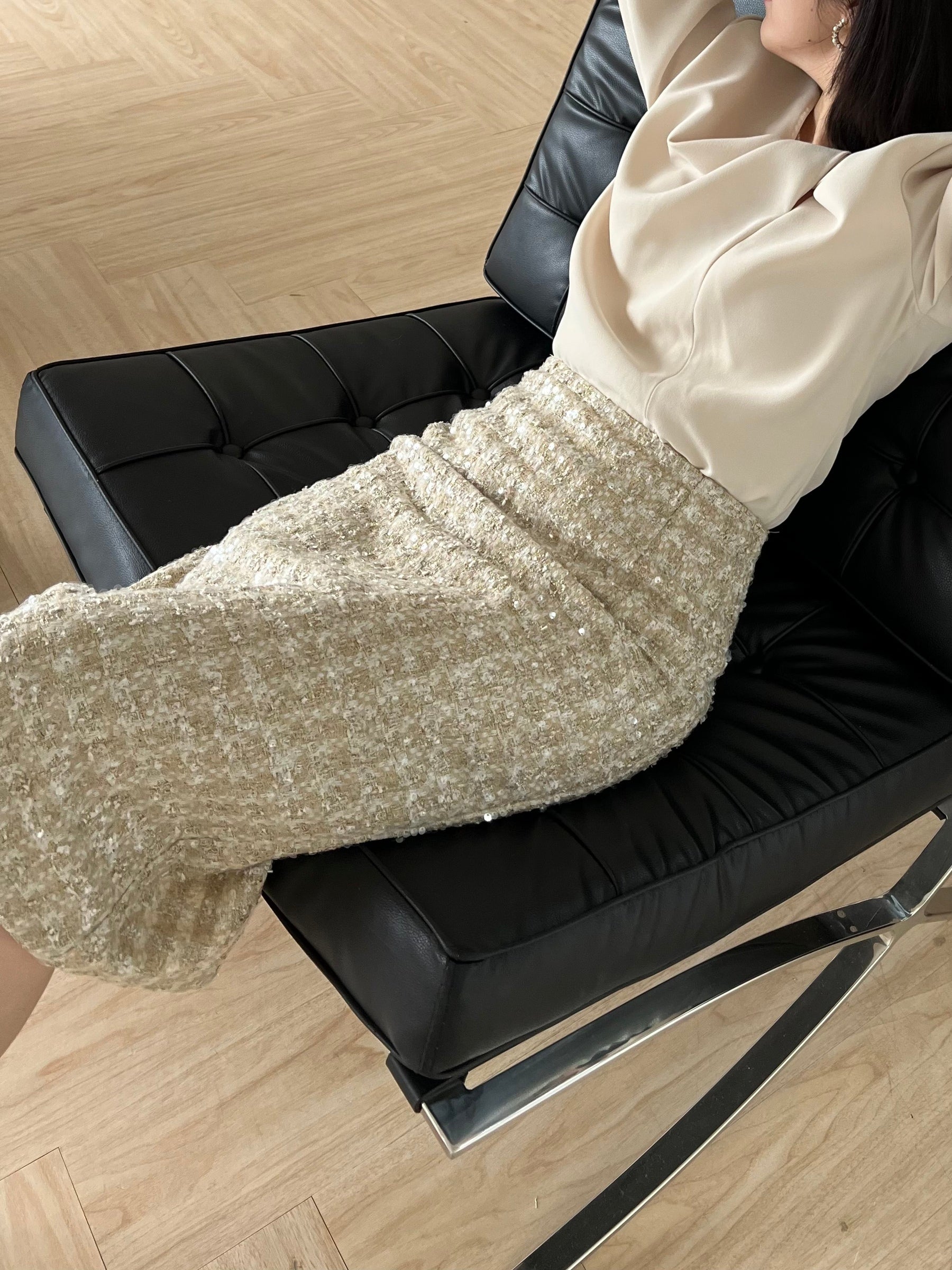 Glitter Tweed Skirt 別緻亮片裙 香檳金 SK3508