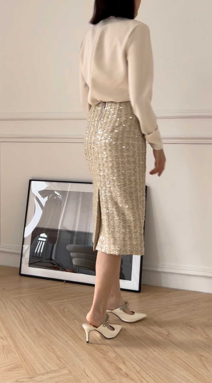 Glitter Tweed Skirt 別緻亮片裙 香檳金 SK3508