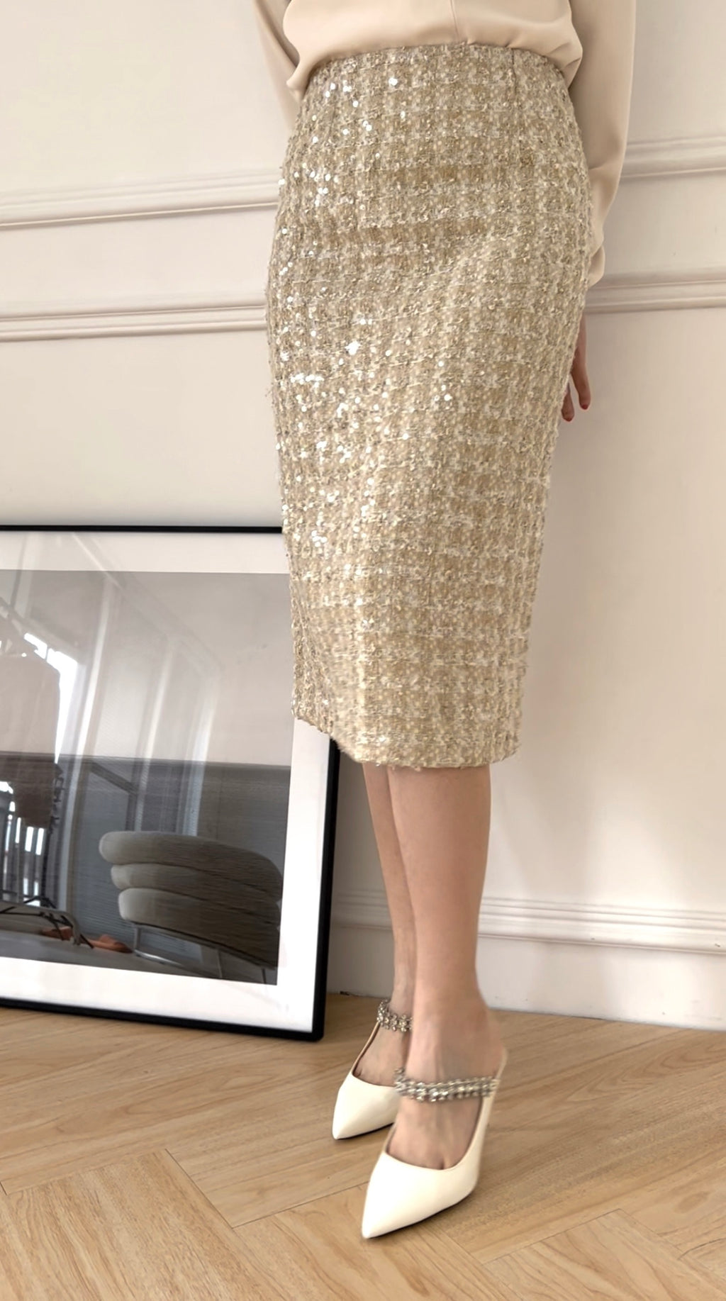 Glitter Tweed Skirt 別緻亮片裙 香檳金 SK3508