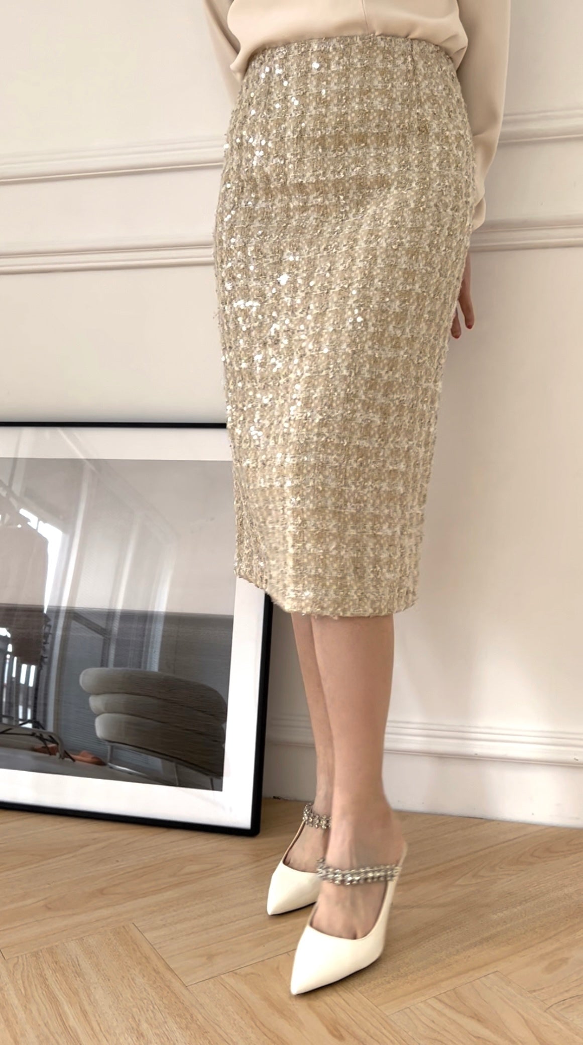 Glitter Tweed Skirt 別緻亮片裙 香檳金 SK3508