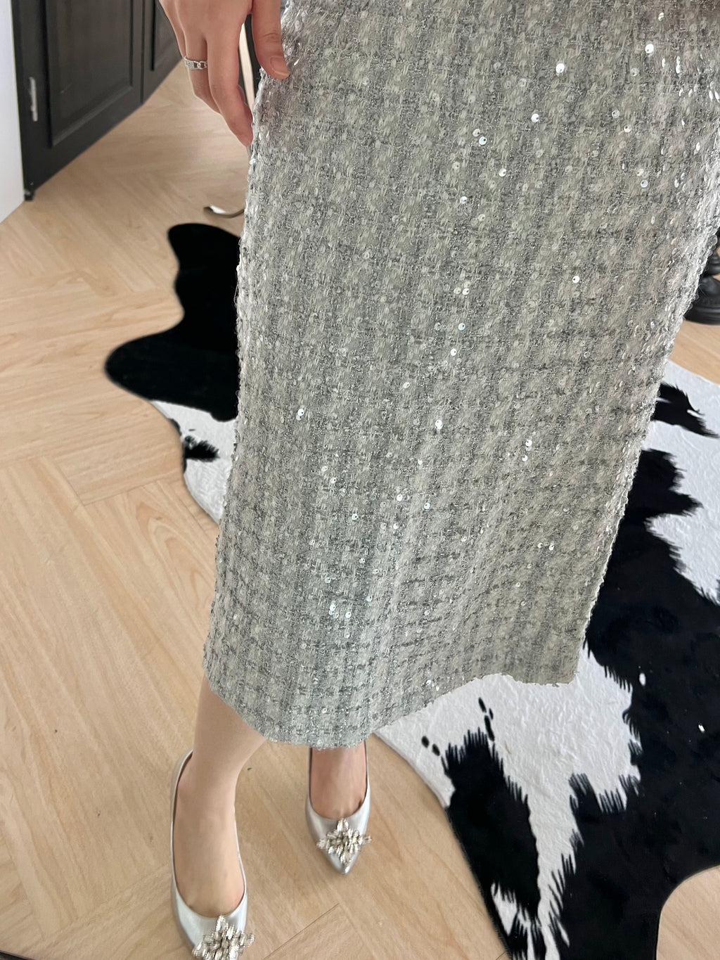Glitter Tweed Skirt 別緻亮片裙 香檳金 SK3508