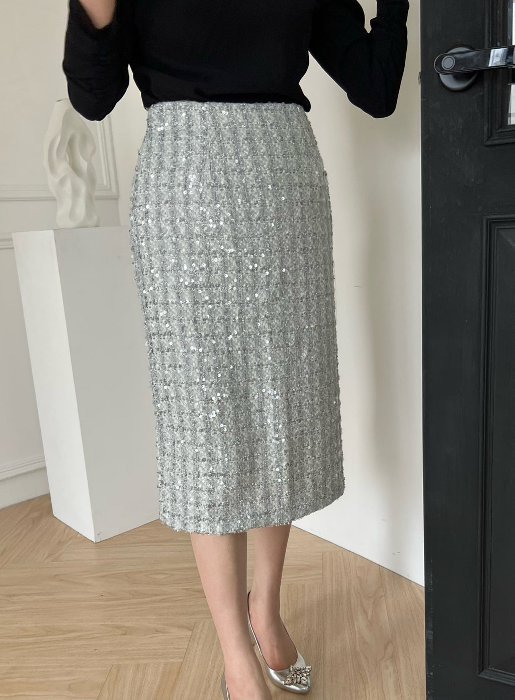 Glitter Tweed Skirt 別緻亮片裙 香檳金 SK3508