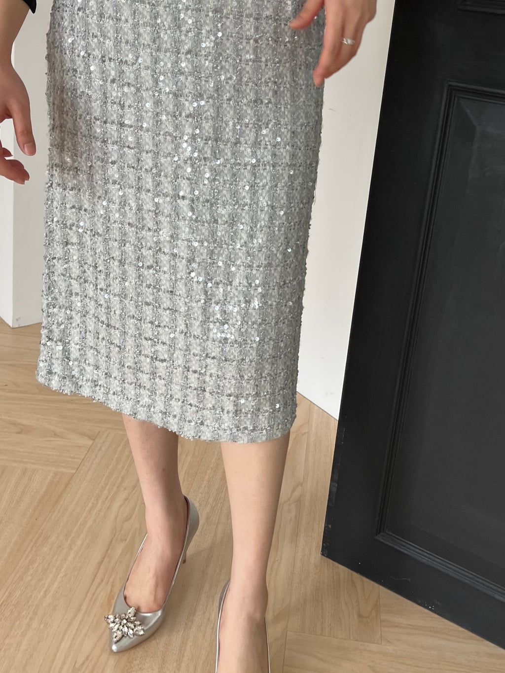 Glitter Tweed Skirt 別緻亮片裙 香檳金 SK3508