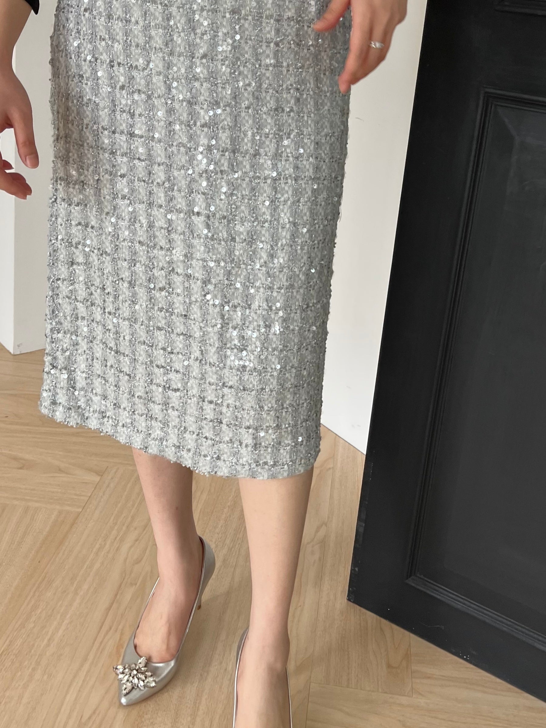 Glitter Tweed Skirt 別緻亮片裙 香檳金 SK3508