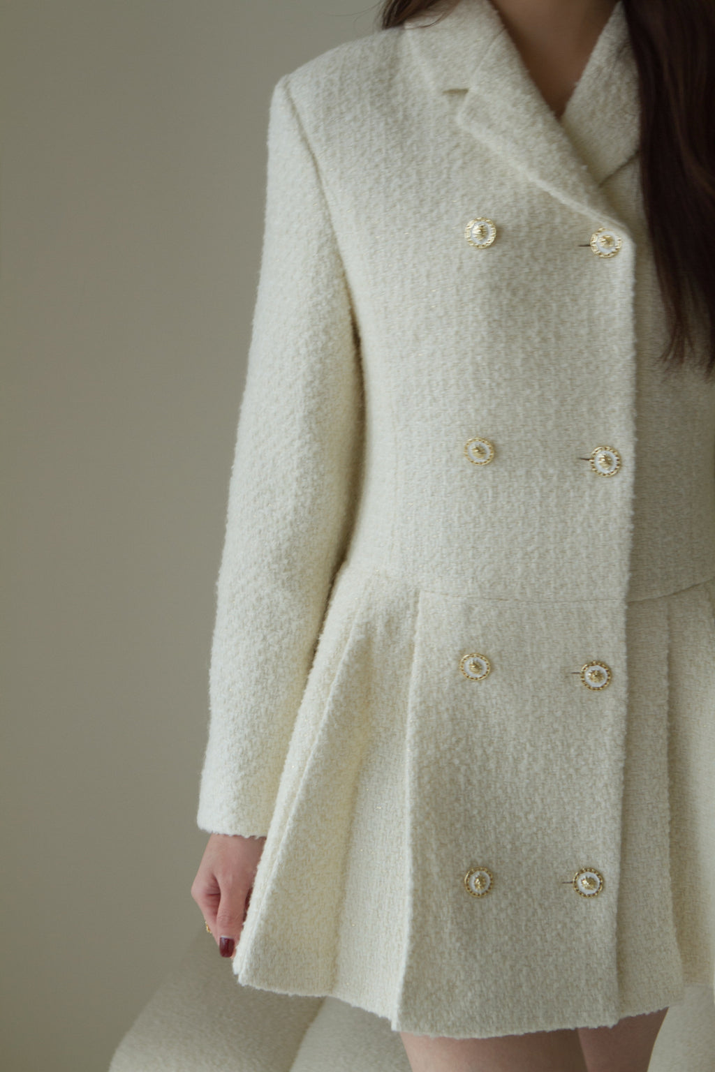 義大利高級面料 名媛百摺洋裝 50%Wool 象牙白  DS2302
