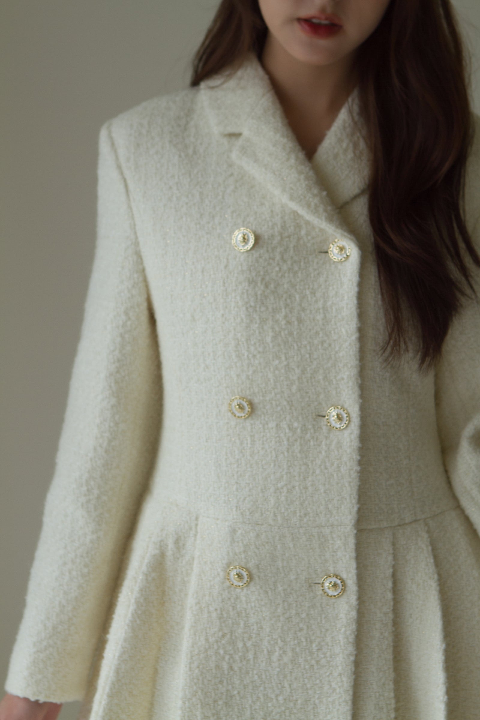 義大利高級面料 名媛百摺洋裝 50%Wool 象牙白  DS2302
