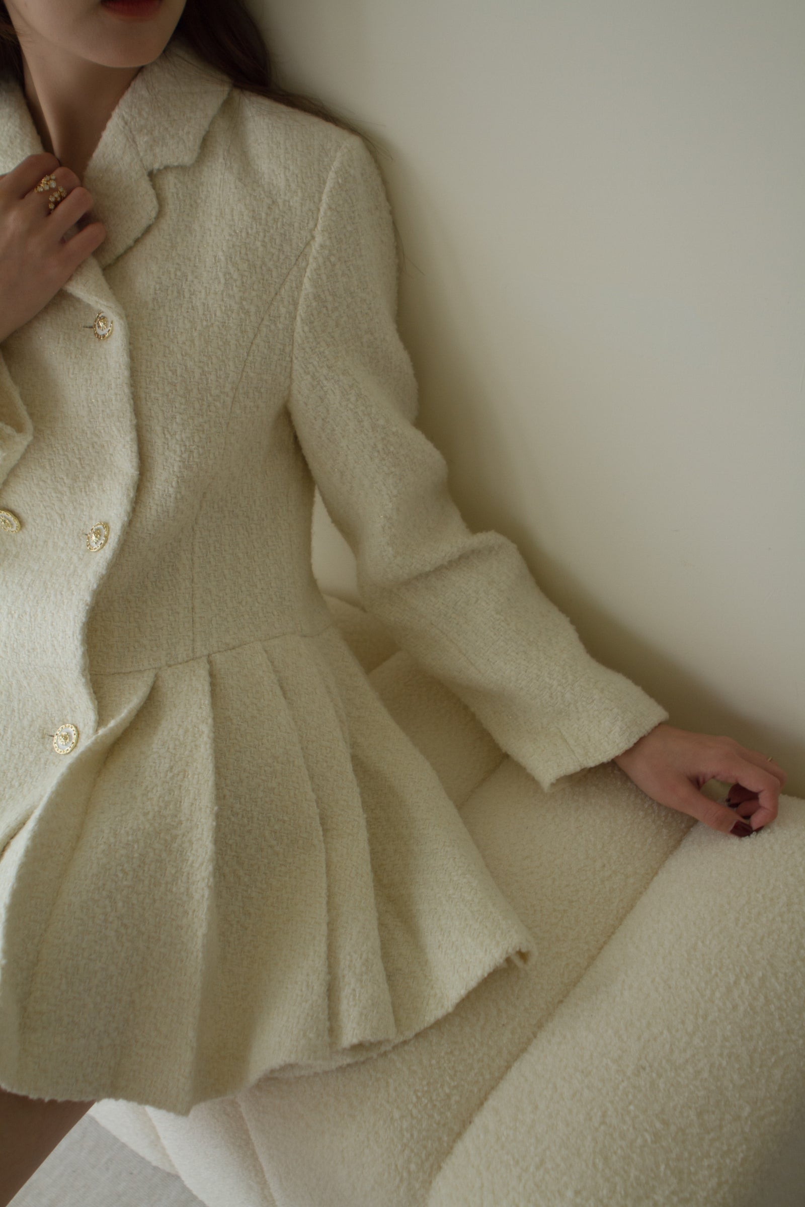 義大利高級面料 名媛百摺洋裝 50%Wool 象牙白  DS2302